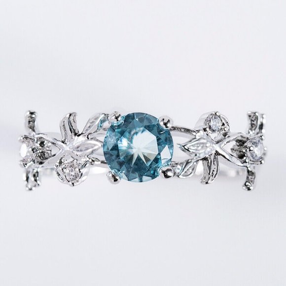 New 925 Silver Round Cut Aquamarine Ring - Picture 2 of 5